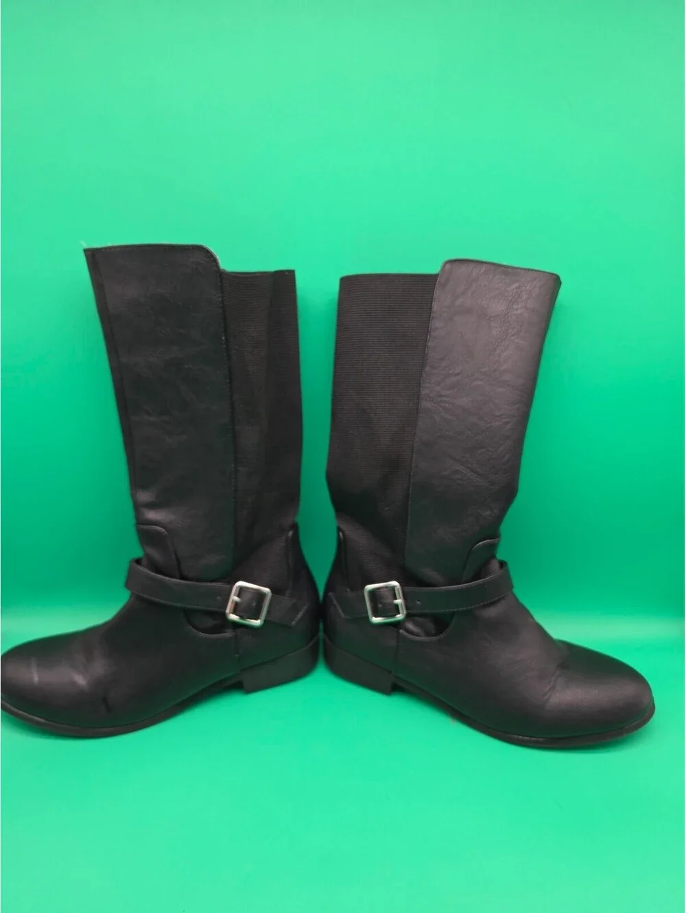 XOXO Elevation Women's Black Knee High Riding Boots Buckle Zip Size 5M 2019